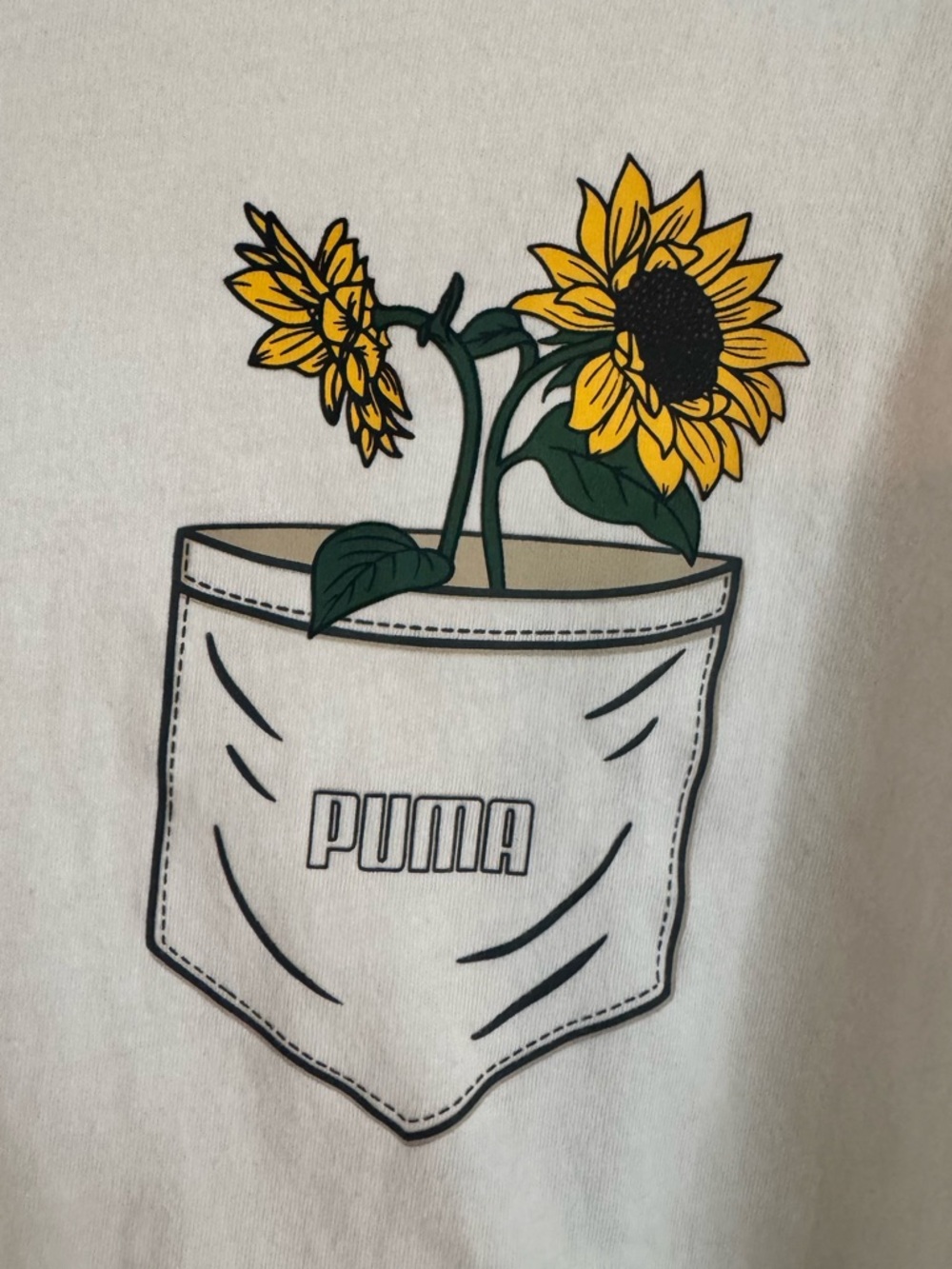 Puma Cropped Graphic Sunflower Pocket Tee – Size Large - Picture 2 of 6